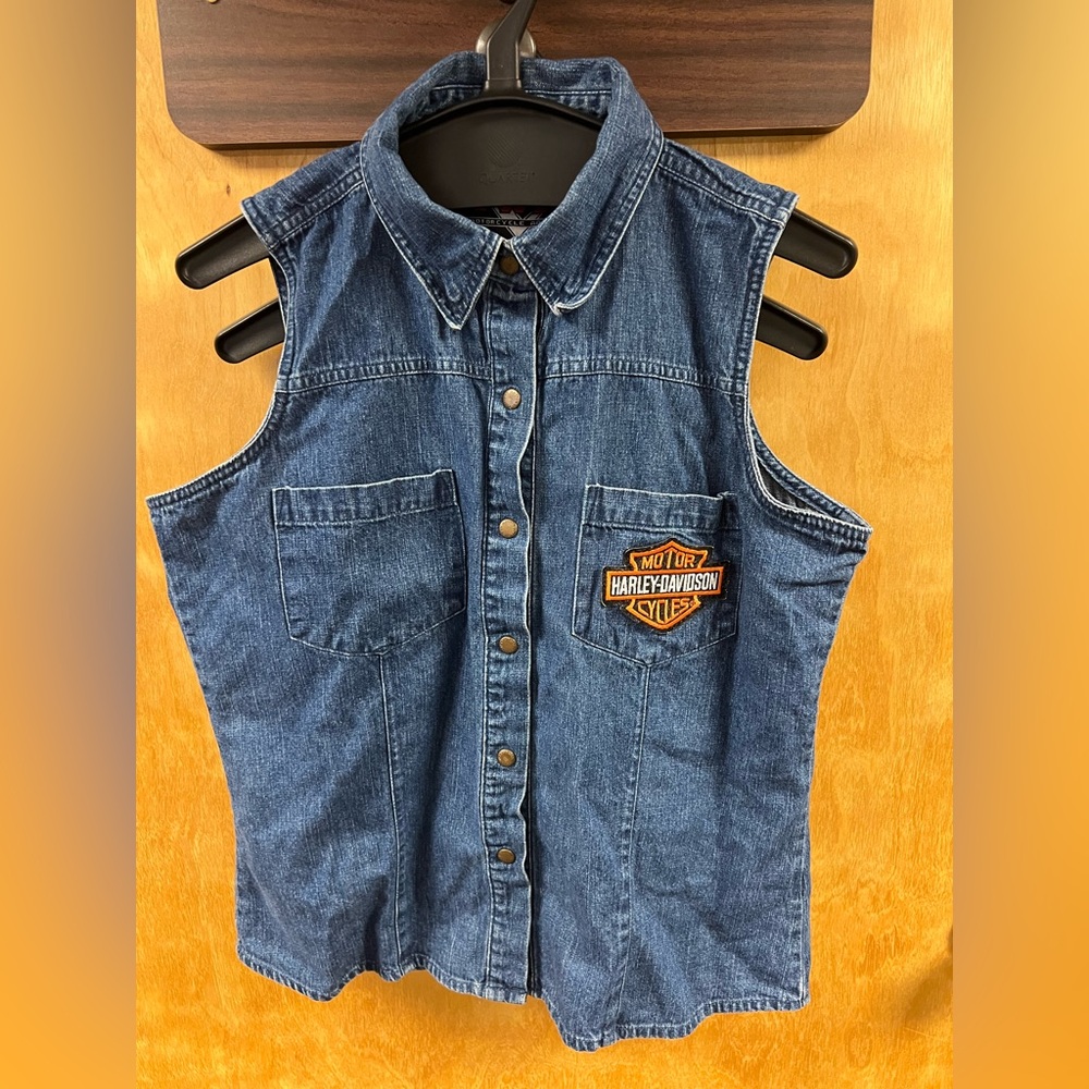 Bikers Image Key West Shirt Mens Medium Blue Denim Sleeveless Southernmost Ride